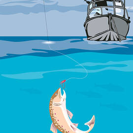 Fisherman Fishing Trout Fish Retro by Aloysius Patrimonio