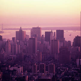 Foggy cityscape at sunset in Manhattan New York by Sami Sarkis Photography