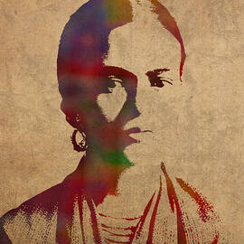 Frida Kahlo Watercolor Portrait on Worn Canvas by Design Turnpike