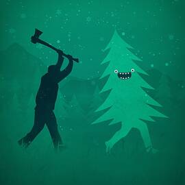 Funny Cartoon Christmas tree is chased by Lumberjack Run Forrest Run by Philipp Rietz