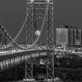 George Washington Bridge Full Moonrise BW by Susan Candelario