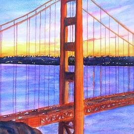 Golden Gate Bridge Tower Sunset by Carlin Blahnik CarlinArtWatercolor