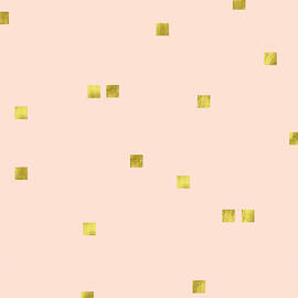 Golden scattered confetti pattern, baby pink background by Tina Lavoie