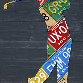 Golfer Silhouette Recycled Vintage Michigan License Plate Art by Design Turnpike