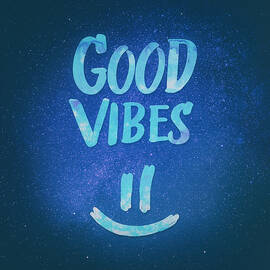 Good Vibes  Funny Smiley Statement Happy Face Blue Stars Edit by Philipp Rietz