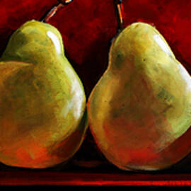Green Pears on Red by Toni Grote