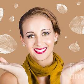 Happy autumn woman with spread hands by Jorgo Photography