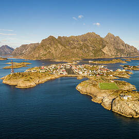 Henningsvaer fishing village on Lofoten islands from above by Miroslav Liska