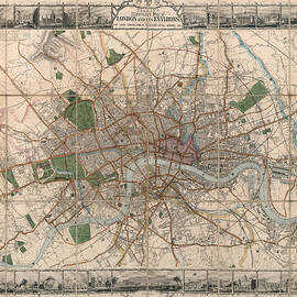 Illustrated Plan of London and its Environs - Map of London - Historic Map - Antique Map of London by Studio Grafiikka