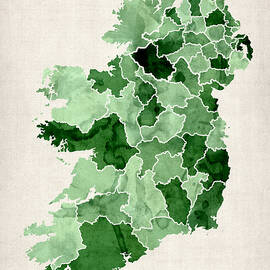 Ireland Watercolor Map by Michael Tompsett