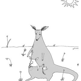 Kangaroo with joey and juice box by Liana Finck