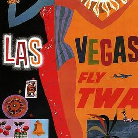 Las Vegas, Fly Twa - Retro travel Poster - Vintage Poster by Studio Grafiikka
