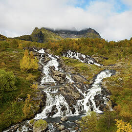Lofoten waterfall on Moskenesoya, Lofoten, Norway by Miroslav Liska