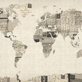 Map of the World Map from Old Postcards by Michael Tompsett