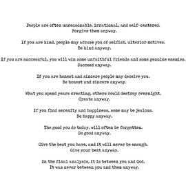 Mother Theresa - Do It Anyway - White by Georgia Clare