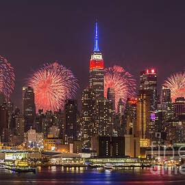 New York City Skyline and Fireworks I by Clarence Holmes