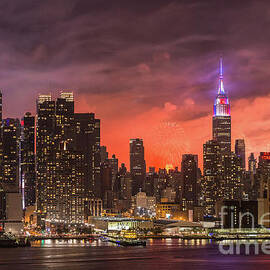 New York City Skyline and Fireworks VI by Clarence Holmes