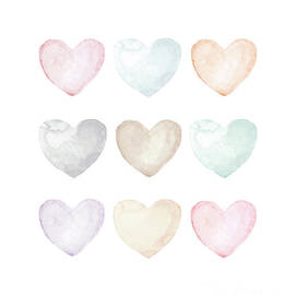 Nine Watercolor Hearts. by Aga and Artur Szafranscy
