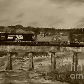 Norfolk Train - Chattahoochee River - Sepia by Jan Dappen