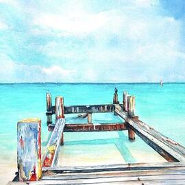 Old pier on Grace Bay at Club Med     by Carlin Blahnik CarlinArtWatercolor