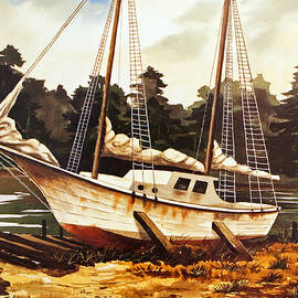 Old Sailboat in Drydock by Raymond Edmonds
