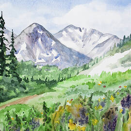 Original Watercolor - Colorado Mountains and Flowers by Cascade Colors