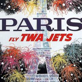 Paris - TWA Jets - Trans World Airlines - Eiffel Tower - Retro travel Poster - Vintage Poster by Studio Grafiikka