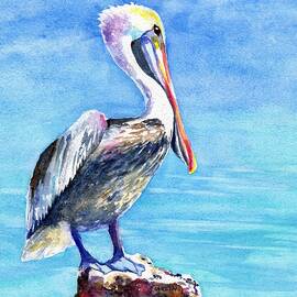 Pelican on a Post  by Carlin Blahnik CarlinArtWatercolor