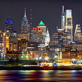 Philadelphia Philly Skyline at Night from East Color by Jon Holiday