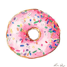 Pink Donut with Sprinkles by Laura Row