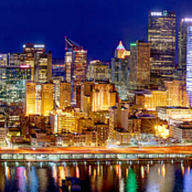 Pittsburgh Pennsylvania Skyline at Night Panorama by Jon Holiday