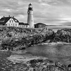 Portland Lighthouse Sunrise BW by Susan Candelario