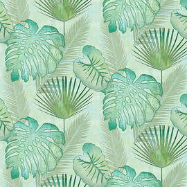 Rainforest Tropical - Elephant Ear and Fan Palm Leaves Repeat Pattern by Audrey Jeanne Roberts