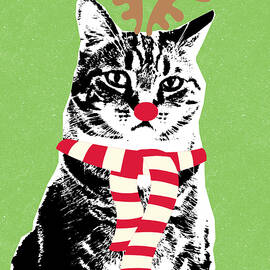 Rudolph The Red Nosed Cat- Art by Linda Woods by Linda Woods