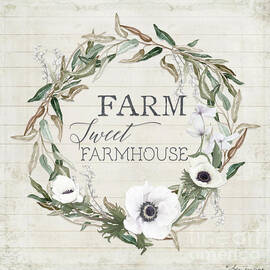 Rustic Farm Sweet Farmhouse Shiplap Wood Boho Eucalyptus Wreath N Anemone Floral 2 by Audrey Jeanne Roberts