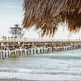 San Clemente Pier and Tiki Umbrella Retro Panorama by Paul Velgos