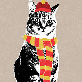 Scarf Weather Cat- Art by Linda Woods by Linda Woods