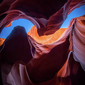 Sculpted Sandstone and Sky, Lower Antelope Canyon, Page, Arizona by Edgars Erglis