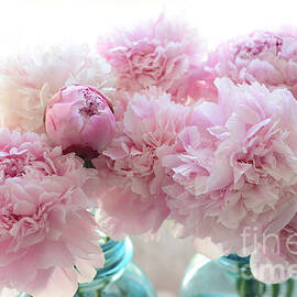 Shabby Chic Romantic Pink Peonies in Aqua Mason Jars - Shabby Cottage Aqua Pink Paris Peonies by Kathy Fornal