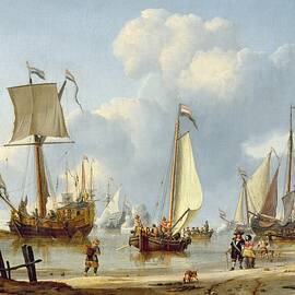 Ships in Calm Water with Figures by the Shore by Abraham Storck