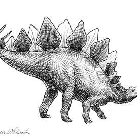 Stegosaurus - Dinosaur Decor - Black and White Dino Drawing by K Whitworth