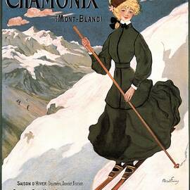 Sports D'hiver Chamonix - Girl Skiing - Vintage Advertising Poster by Studio Grafiikka