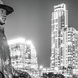 SRV Statue and Austin Skyline Black and White Panorama by Paul Velgos