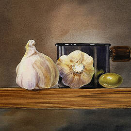 Still Life With Garlic and Olive by Irina Sztukowski