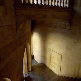 Stone stairwell inside the historic Palace of Charles V at Alhambra by Sami Sarkis Photography
