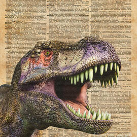 T-Rex,Tyrannosaurus,Dinosaur Vintage Dictionary Art by Anna W