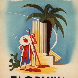 Taormina, Sicily, Italy - Couples - Retro travel Poster - Vintage Poster by Studio Grafiikka