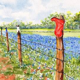 Texas Bluebonnets Boot Fence by Carlin Blahnik CarlinArtWatercolor