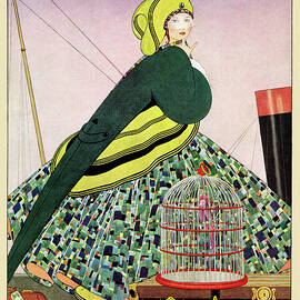Vogue Cover Of A Woman Walking On Ship by George Wolfe Plank