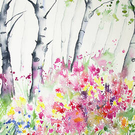 Watercolor - Birch and Wildflowers by Cascade Colors